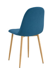 SCANDINAVIAN CHAIR WITH WOODEN LEGS IN TEAL BLUE FABRIC.