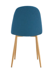SCANDINAVIAN CHAIR WITH WOODEN LEGS IN TEAL BLUE FABRIC.