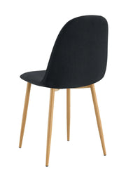 SILLAS ESCANDINAVAS CON PATAS DE MADERA EN TAPIZADO NEGRO.