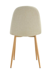 SILLAS ESCANDINAVAS CON PATAS DE MADERA Y TAPIZADO EN TELA BEIGE.