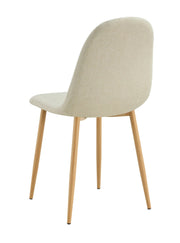 SILLAS ESCANDINAVAS CON PATAS DE MADERA Y TAPIZADO EN TELA BEIGE.