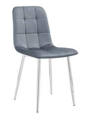 SILLAS ELISA CON PATAS PLATEADAS Y ASIENTO DE TERCIOPELO GRIS.