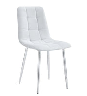 ELISA CHAIRS WITH SILVER LEGS AND GREY SERGE SEAT.