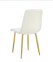 ELISA CHAIR WITH GOLD LEGS IN TEDDY FABRIC SEAT.