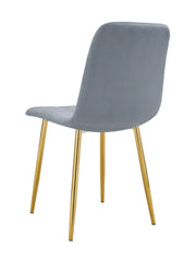 ELISA CHAIR WITH GOLD LEGS IN GREY SEAT.