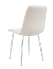 ELISA CHAIR WITH SILVER LEGS IN BEIGE SEAT.