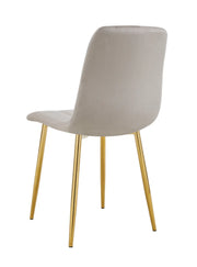 ELISA CHAIR WITH GOLD LEGS IN TAUPE VELVET SEAT.