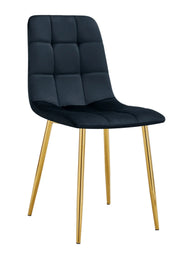 SILLA ELISA CON PATAS DORADAS Y ASIENTO DE TERCIOPELO NEGRO.