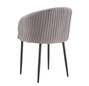 CARLITA CHAIRS IN GREY VELVET AND BLACK METAL LEGS.