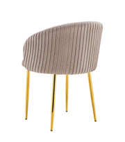 CARLITA CHAIRS IN MOCHA VELVET AND GOLD METAL LEGS.