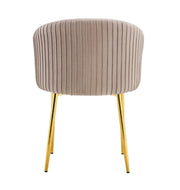 CARLITA CHAIRS IN MOCHA VELVET AND GOLD METAL LEGS.