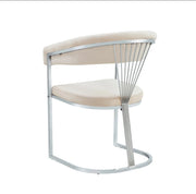 BRITTANY CHAIRS WITH BEIGE VELVET AND SILVER FINISHING .
