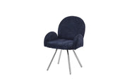 SILLÓN MIMI CON PATAS PLATEADAS Y ASIENTO DE TERCIOPELO AZUL.