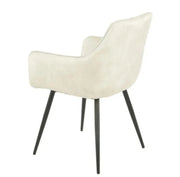 SILLAS RÚSTICAS EN TERCIOPELO BEIGE CON PATAS DE METAL NEGRO.