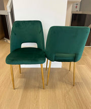 SILLA AVA CON TERCIOPELO VERDE Y PATAS DORADAS. MEDIDAS: 50X45X81.5CM