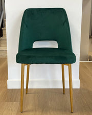 SILLA AVA CON TERCIOPELO VERDE Y PATAS DORADAS. MEDIDAS: 50X45X81.5CM