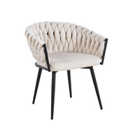 WOVEN AEMCHAIR IN BEIGE VELVET AND BLACK METAL LEGS.MEASURING 67X43X73CM