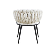 WOVEN AEMCHAIR IN OFF WHITE/BEIGE VELVET AND BLACK METAL LEGS.MEASURING 67X43X73CM