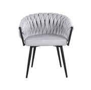 SILLA TEJIDA EN GRIS CLARO CON PATAS DE METAL NEGRO. MEDIDAS 67X43X73CM