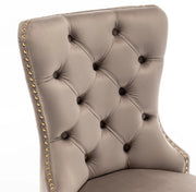 CHAIRS WITH RECTANGULAR GOLD HANDLE IN MOCHA VELVET AND GOLD FEETS.