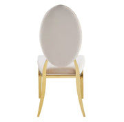MEDAILLON BUTTON TUFTED CHAIRS WITH BEIGE VELVET AND GOLD LEGS.
