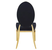MEDAILLON BUTTON TUFTED CHAIRS WITH BLACK VELVET AND GOLD LEGS.
