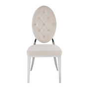 MEDALLION CHAIRS WITH BUTTON TUFTED WITH BEIGE VELVET AND SILVER FEETS.