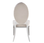 MEDALLION CHAIRS WITH BUTTON TUFTED WITH BEIGE VELVET AND SILVER FEETS.