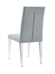 NEW NEVADA BUTTON TUFTED CHAIRS IN GREY VELVET AND SILVER FEETS.