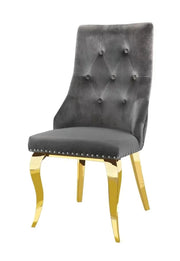 STUDDED RING CHAIR IN ANTHRACITE VELVET AND GOLD FINISHING.