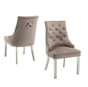 QUILTED RING CHAIR IN MOCHA VELVET AND SILVER FEETS.