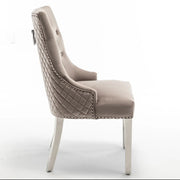 QUILTED RING CHAIR IN MOCHA VELVET AND SILVER FEETS.