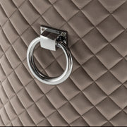 QUILTED RING CHAIR IN MOCHA VELVET AND SILVER FEETS.