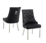 SILLÓN ANILLO ACOLCHADO EN TERCIOPELO NEGRO Y PATAS PLATEADAS.