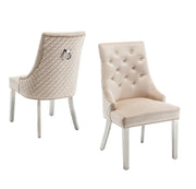 SILLÓN ANILLO ACOLCHADO EN TERCIOPELO BEIGE Y PATAS PLATEADAS.