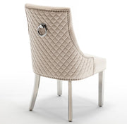 SILLÓN ANILLO ACOLCHADO EN TERCIOPELO BEIGE Y PATAS PLATEADAS.