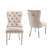 RECTANGLE HANDLE CHAIR IN BEIGE VELVET AND SILVER FEETS