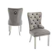 RECTANGLE HANDLE CHAIR IN GREY VELVET AND SILVER FEETS