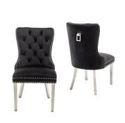 RECTANGLE HANDLE CHAIR IN BLACK VELVET AND SILVER FEETS