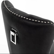 RECTANGLE HANDLE CHAIR IN BLACK VELVET AND SILVER FEETS