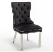 RECTANGLE HANDLE CHAIR IN BLACK VELVET AND SILVER FEETS
