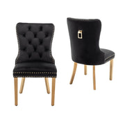 RECTANGLE HANDLE CHAIR IN BLACK VELVET AND GOLD FEETS