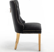 RECTANGLE HANDLE CHAIR IN BLACK VELVET AND GOLD FEETS