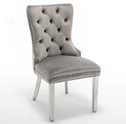 RECTANGLE HANDLE CHAIR IN GREY VELVET AND SILVER FEETS