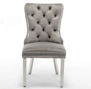 RECTANGLE HANDLE CHAIR IN GREY VELVET AND SILVER FEETS