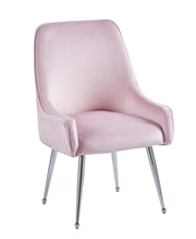 SILLAS DE LUJO CON TERCIOPELO ROSA Y PATAS PLATEADAS QUE MIDEN 56X48X93CM