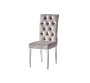 NEVADA BUTTON TUFTED CHAIRS WITH SILVER FINISH WITH MOCHA VELVET.