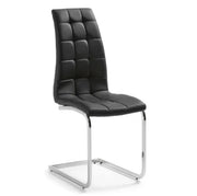 BELLA CHAIRS IN BLACK FAUX LEATHER WITH SILVER FEETS .