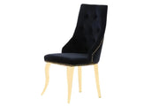 STUDDED RING CHAIR IN BLACK VELVET WITH STAINLESS STEEL FEETS IN GOLD.