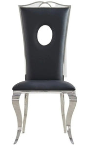 ROYAL CHAIR WITH SILVER FEETS AND BLACK LEATHER FINISHING.